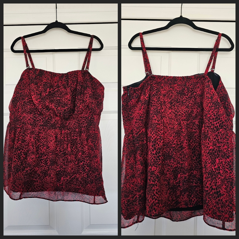 Lane Bryant Strapless Ruched Red Black Animal Print Top Size 24 NWOT
